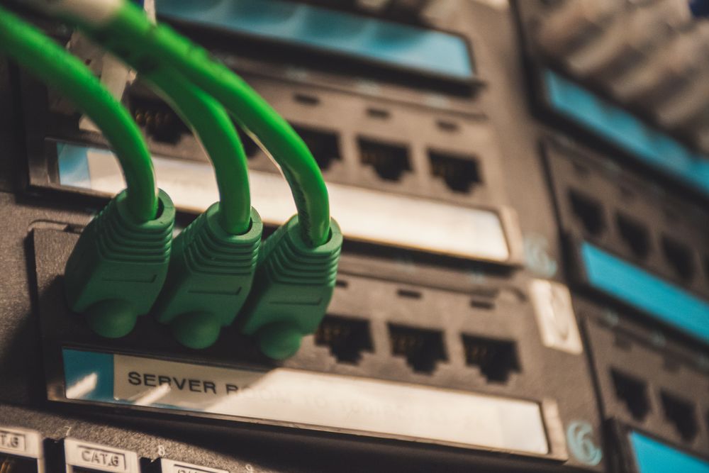 Patch panel de red con cables conectados
